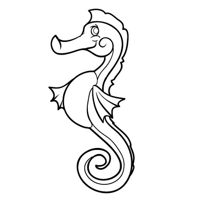 可爱的海马素描，上色，白色背景上的孤立物体，矢量插图，