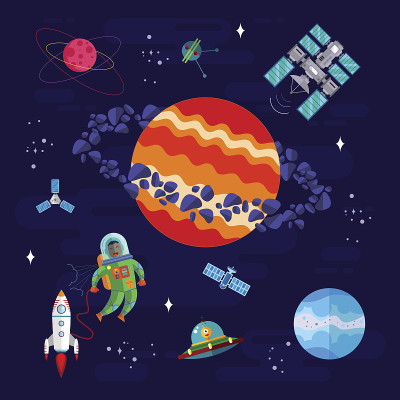 太空、宇航员和行星。