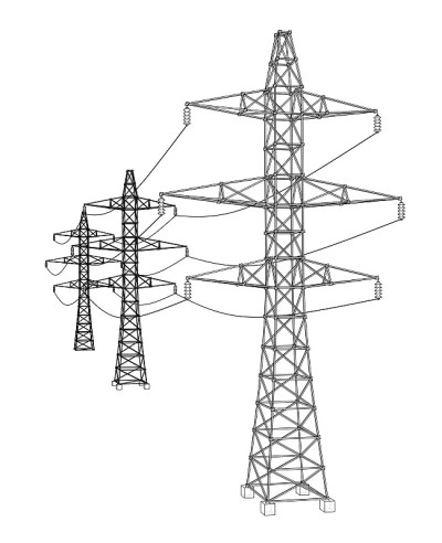 Electric pylons or electric towers concept. Vector