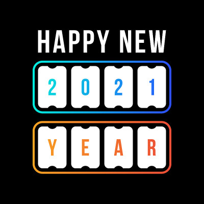 新年快乐，2021年记分板。flipboard数字概念，庆祝2021年日历模板。平面风格趋势现代设计