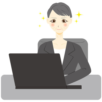 Middle aged woman using computer. Vector illustrat