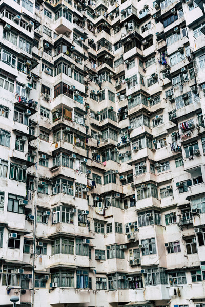 Crowded housing apartment buildings in Hong Kong, 