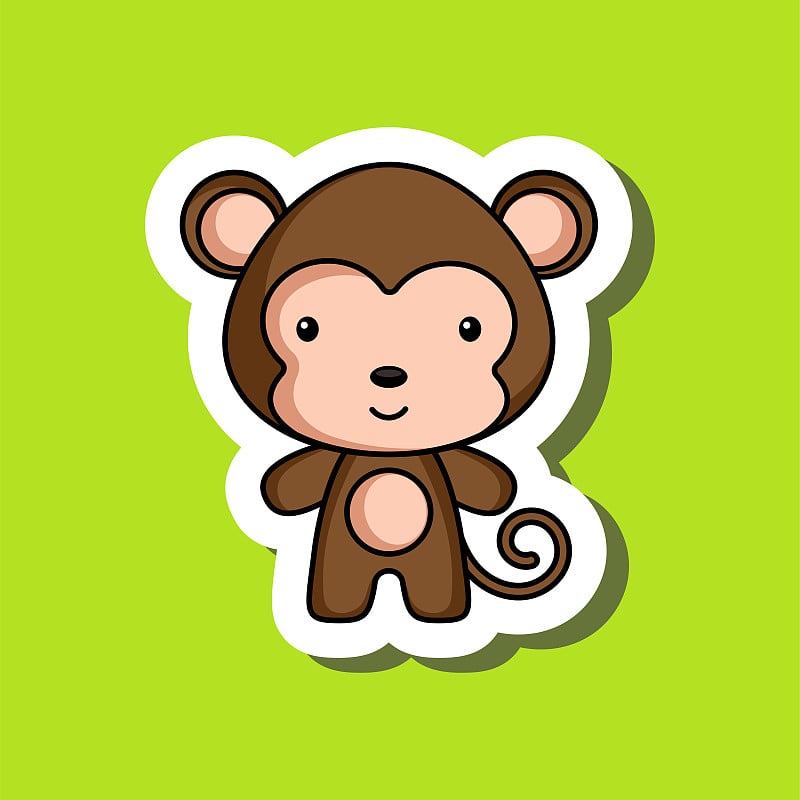 Cute cartoon sticker little monkey. Mascot animal 