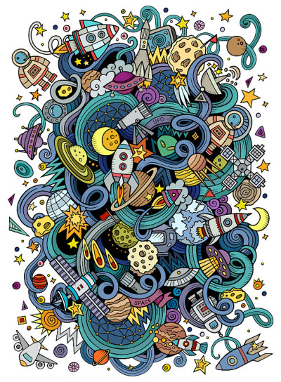 卡通手绘涂鸦空间插图