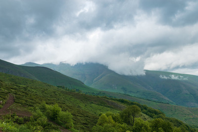 云雾笼罩着山峰。