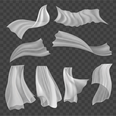 逼真详细的3d飘扬的白布设置。向量