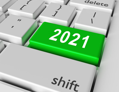 庆祝活动的概念。2021号你在电脑键盘按钮上