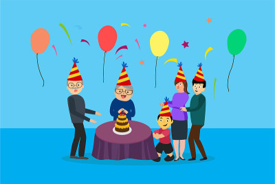 全家为爷爷奶奶庆祝生日