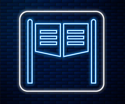 Glowing neon line Old western swinging saloon door