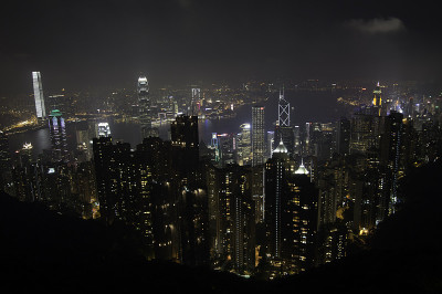 夜晚的香港摩天大楼