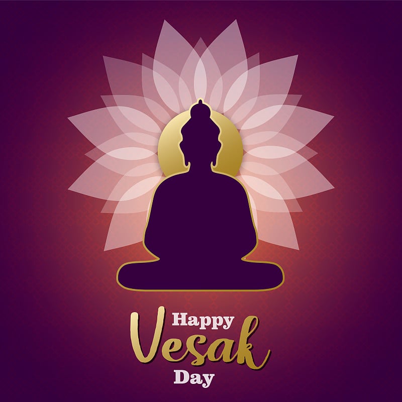 Happy Vesak Day card of lotus flower and buddha