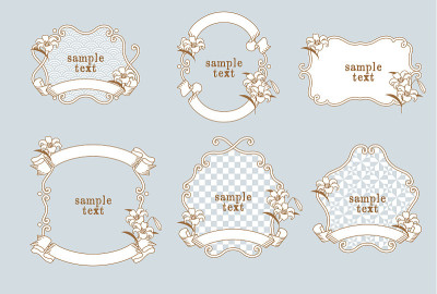 Illustration set of Japanese pattern, lily flowers
