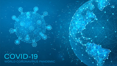 病毒COVID-19和全球丛-冠状病毒低多边形矢量和世界地图