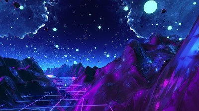未来的飞行通过迷幻的景观背景。高质量的VJ