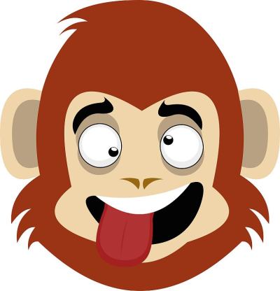 矢量插图卡通猴子的头与嘲笑的表情与野生的眼睛和伸出他的舌头与张开的嘴