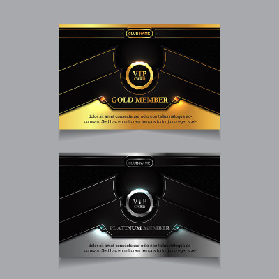 向量VIP金白名片。黑色几何图案背景与优质设计。豪华典雅的图文打印模板布局