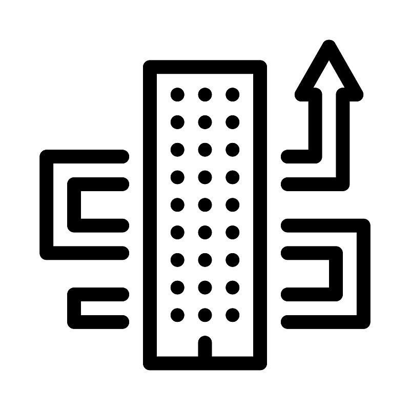 摩天大楼和增长箭头图标矢量轮廓插图预览效果