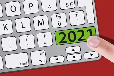 The year 2021 inscribed on a key of a computer key