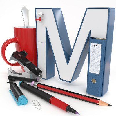 3d字母M和办公用品