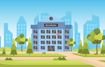 学校教育大楼公园户外景观卡通插图