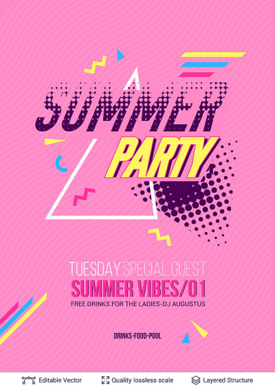 Summer party ad poster in pop-art style.