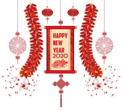 2020年中国新年贺年卡与卷轴横幅