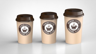 纸咖啡杯大、中、小3d logo
