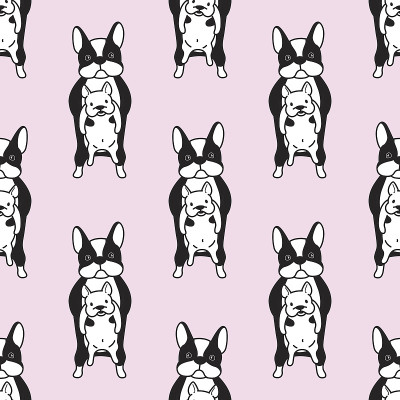 狗法国斗牛犬无缝模式矢量粉红色