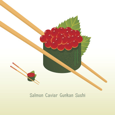Red Caviar Gunkan Sushi vector illustration.