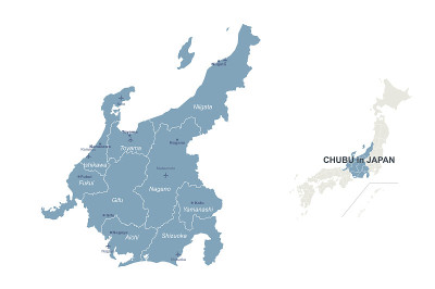 中部地图。日本区域矢量地图。