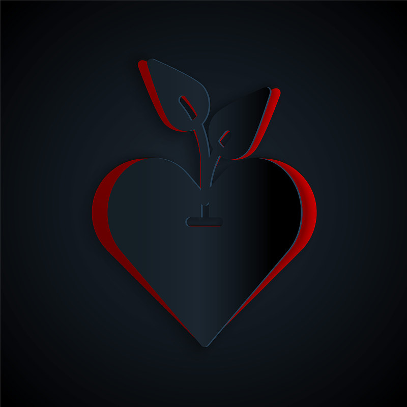 Paper cut Heart icon isolated on black background.