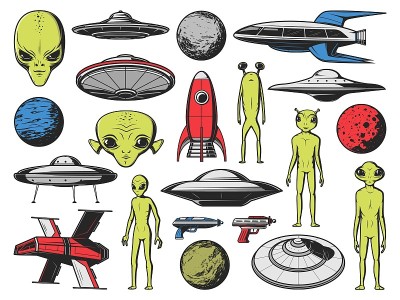 外星人，虚构的UFO宇宙飞船和行星