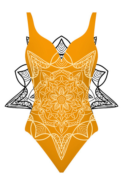 设计带有曼荼罗装饰的泳衣。时尚矢量插图。