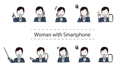 女人插图设置使用智能手机