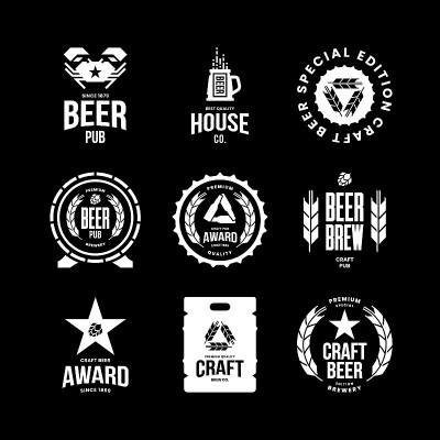 现代精酿啤酒饮品分离向量符号标志为酒吧，酒吧，商店，啤酒厂或啤酒厂。