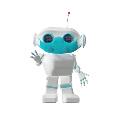 一个小机器人在医疗面具的3D插图