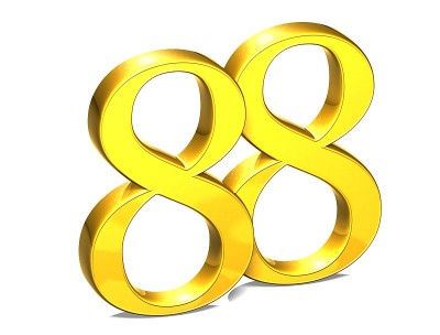 3D黄金数字88在白色背景