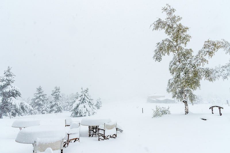 餐厅桌椅下一场暴风雪