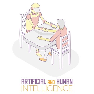 人工智能和人类概念矢量等角插图