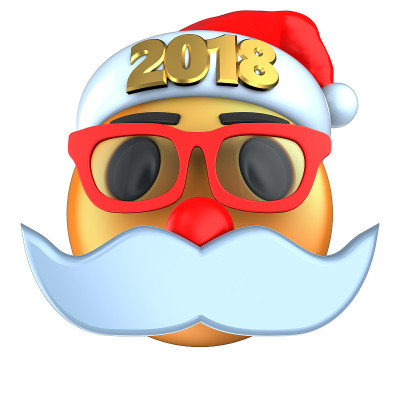 3d橙色表情微笑与2018圣诞帽
