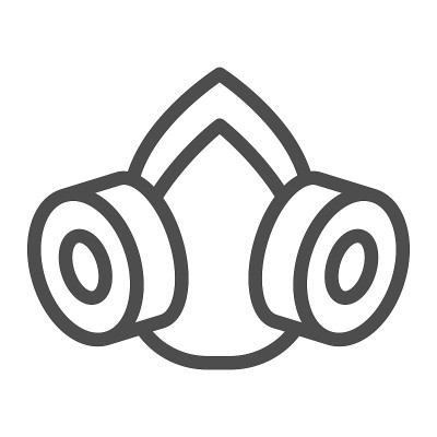 防毒面具线图标，害虫控制概念，呼吸器标志在白色背景，害虫控制设备图标轮廓风格的移动概念和网页设计。矢