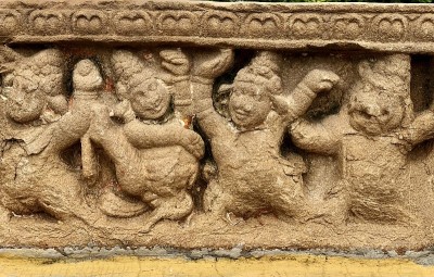 印度泰米尔纳德邦Kanchipuram历史上的Kanchi Kailasanathar寺庙上的古代印