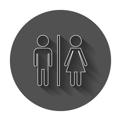 厕所，马桶平面矢量图标。男人和女人签字