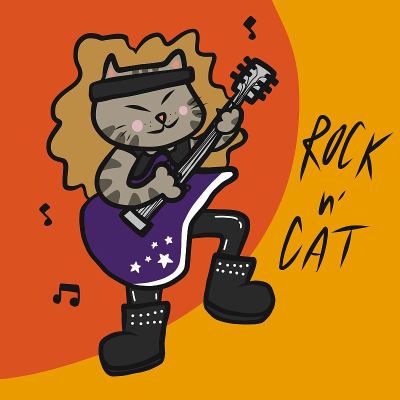 摇滚猫玩吉他卡通矢量插图