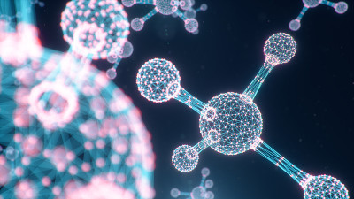 数字分子，原子背景。网格结构，连接线和点。分子化学连接线和点，3D插图