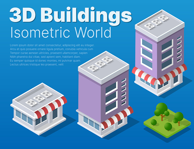 Isometric 3d module block district part of the cit