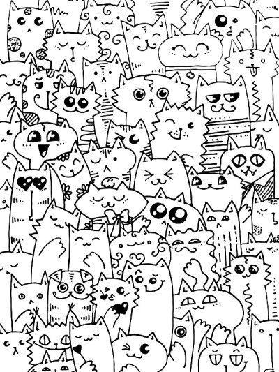 Kawaii doodle cats pattern. Cute animal background
