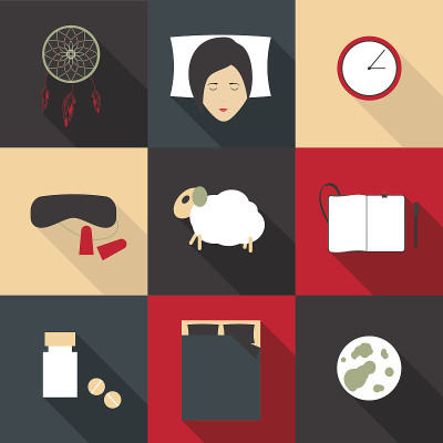 一组彩色图标深度睡眠在一个平坦的风格