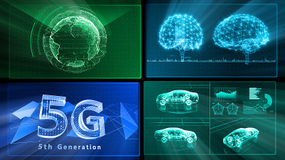 数字网络技术AI 5G数据通信概念3D插图背景