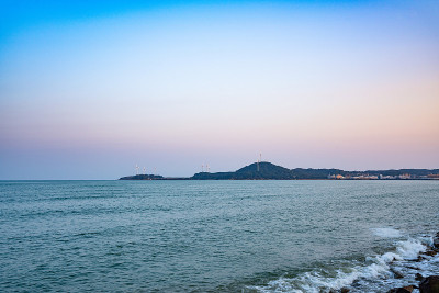 日落蓝小时汕头市海滨风光